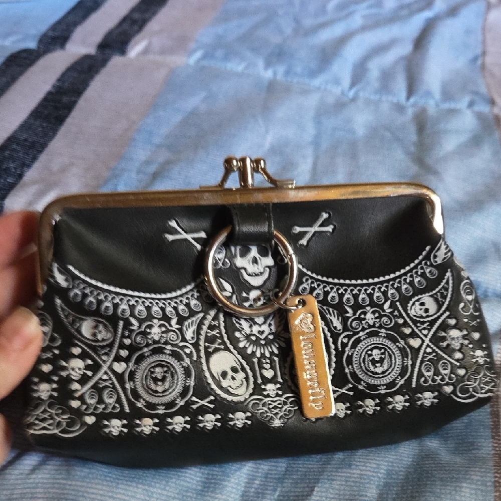 Loungefly Black and White Skull Clutch